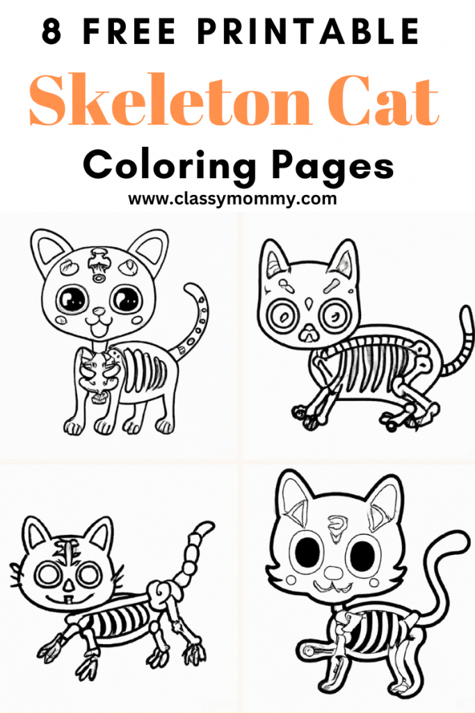 Free printable skeleton cat coloring pages