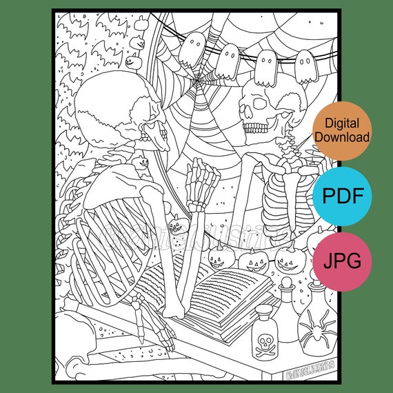 Reflection skeleton coloring page printable coloring page