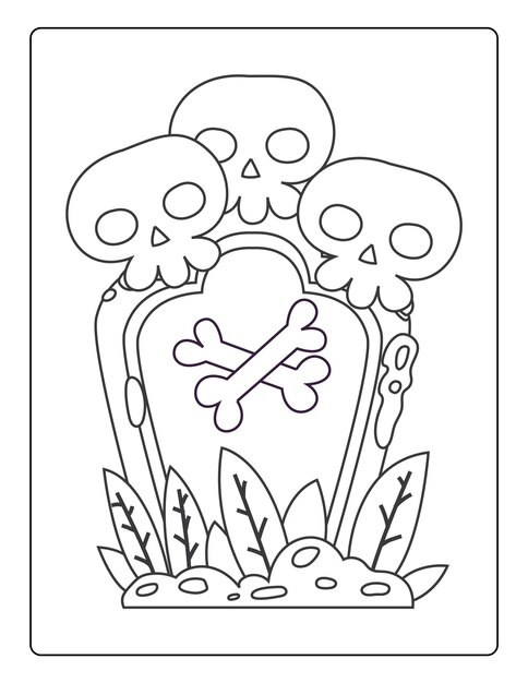 Premium vector halloween coloring pages for kids with hand drawn black color pumpkin sketch illustration