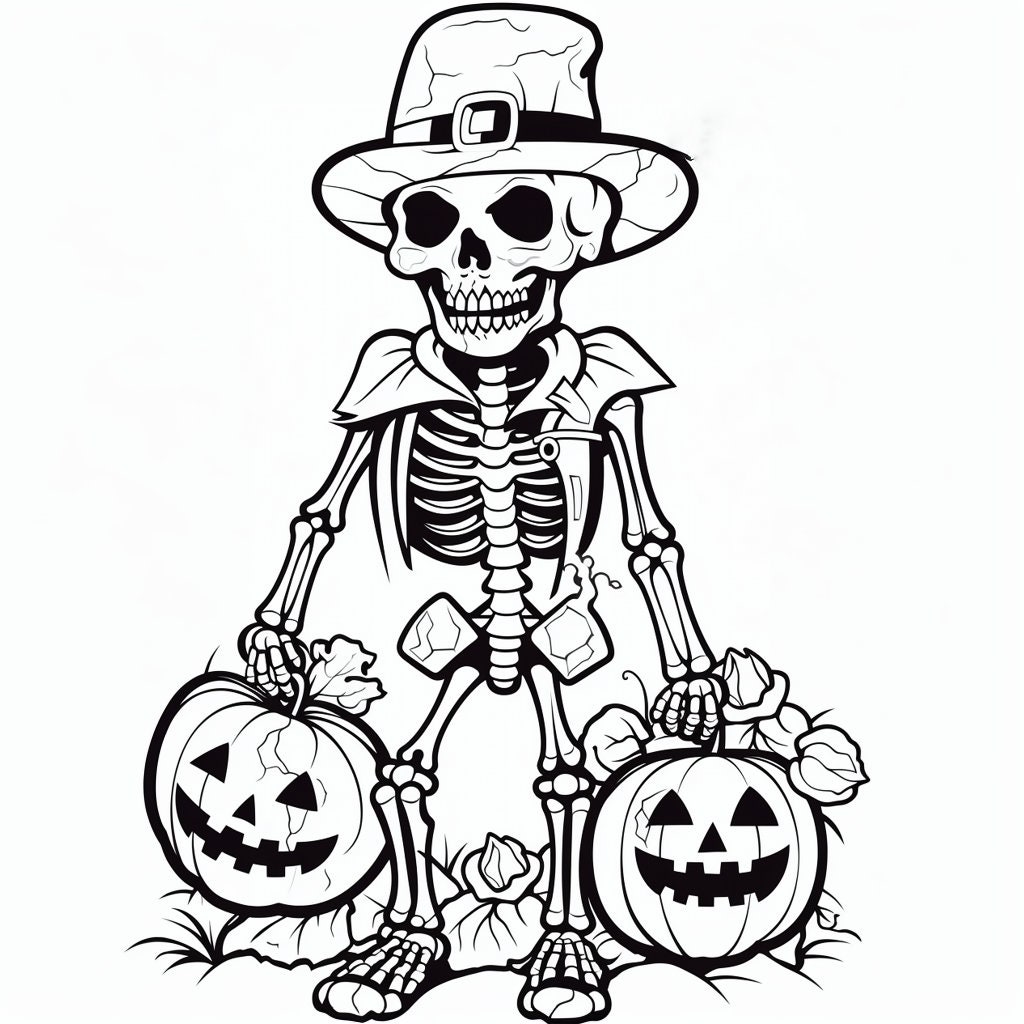 Happy halloween skeleton coloring book page image for kids students or trick