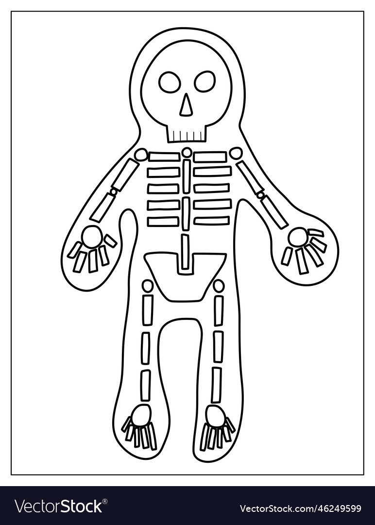 Halloween coloring page with a skeleton spooky vector image