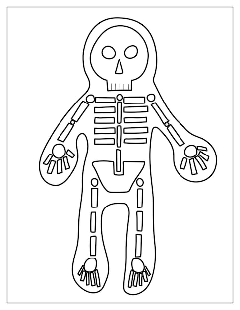 Premium vector halloween coloring page with a skeleton spooky print in cartoon style for coloring book vector
