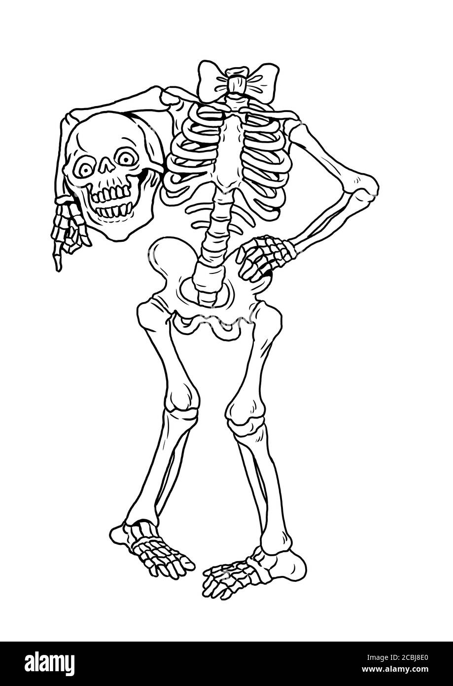 Funny human skeleton halloween drawing coloring template stock photo