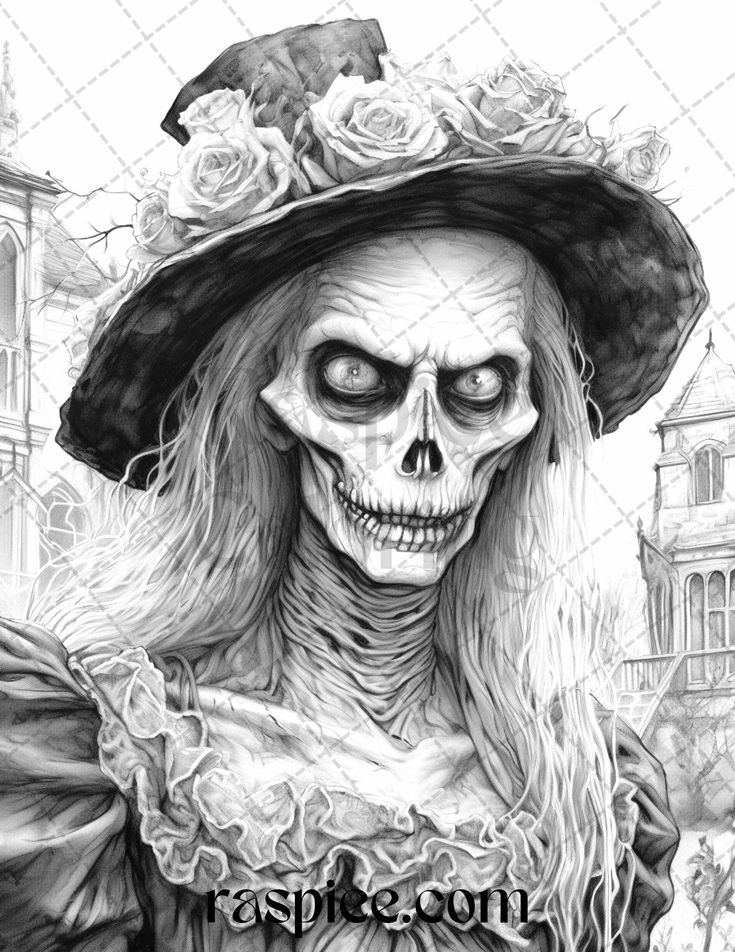 Halloween victorian era grayscale coloring pages printable for adul in grayscale coloring grayscale coloring pages