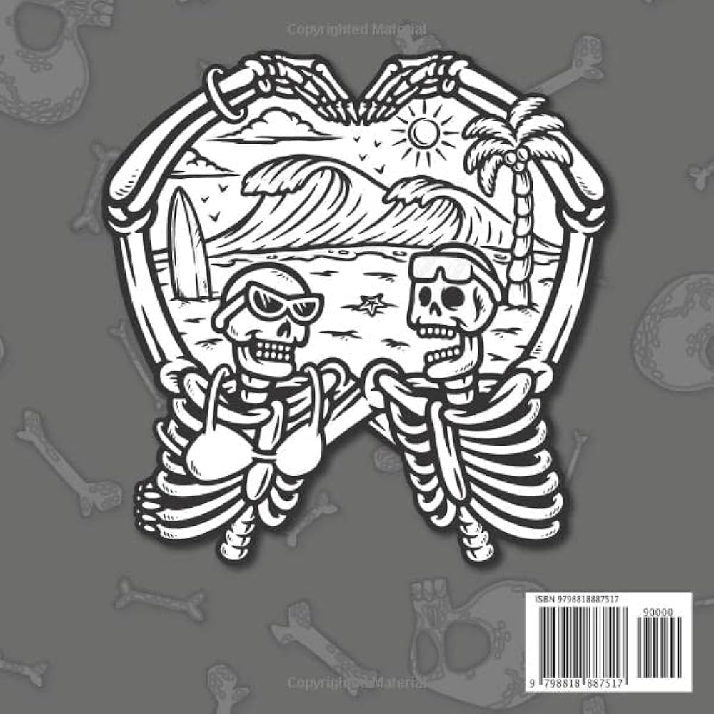 Skeleton summer vintage adult coloring book relaxing comic coloring pages for grown