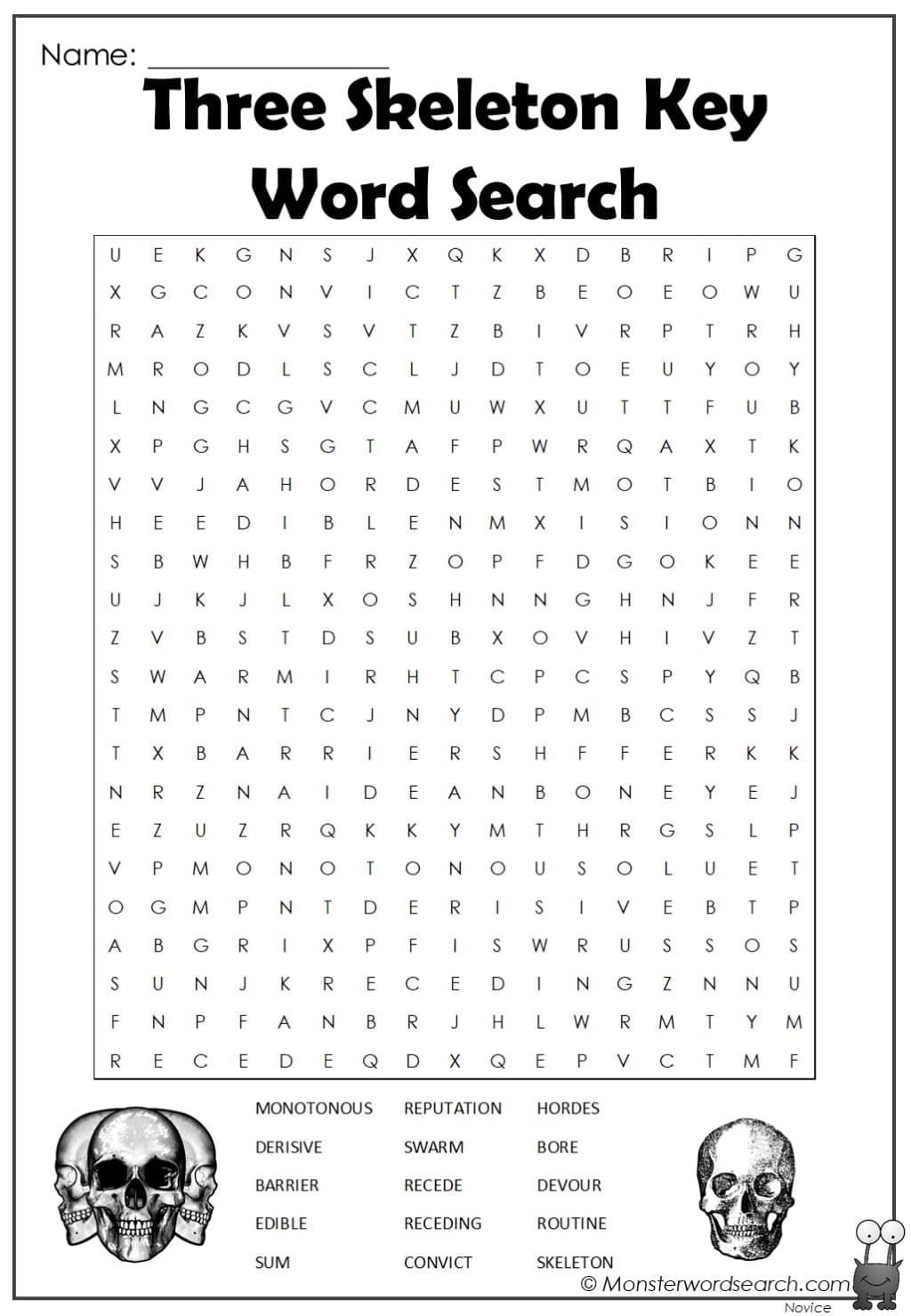 Three skeleton key word search free printable word searches word search printables entertaining books