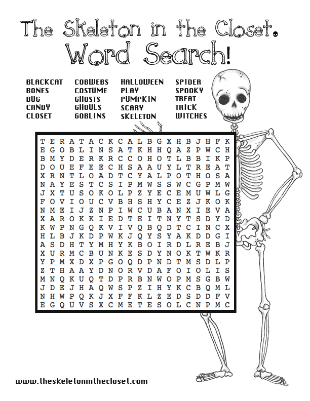 Hot cross bones â a halloween word search