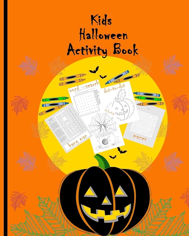 Kids halloween activity book brain teaser for kids simple word search puzzles coloring pages dot