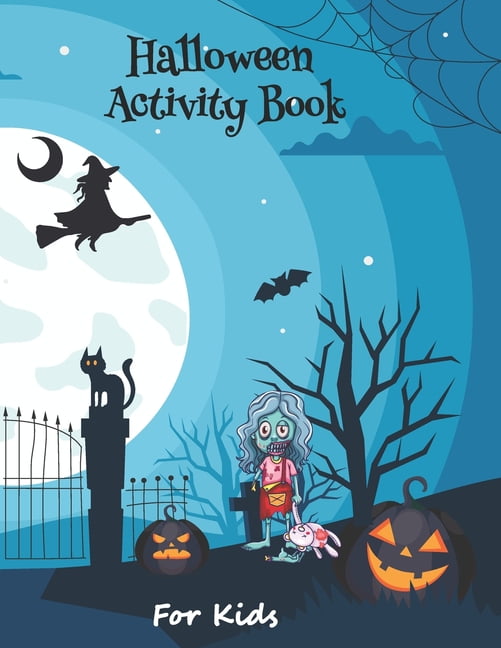 Halloween activity book for kids coloring pages word search mazes sudoku with pumpkin skeleton and cat design paperback