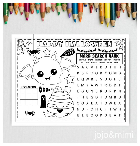 Halloween printable placemat activity halloween coloring page instant download halloween party placemat happy halloween