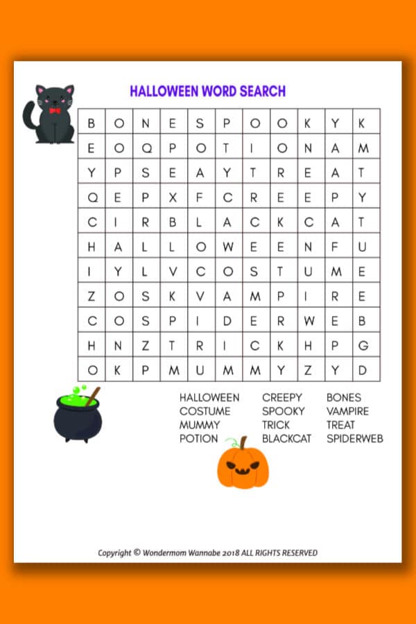 Halloween word search for kids