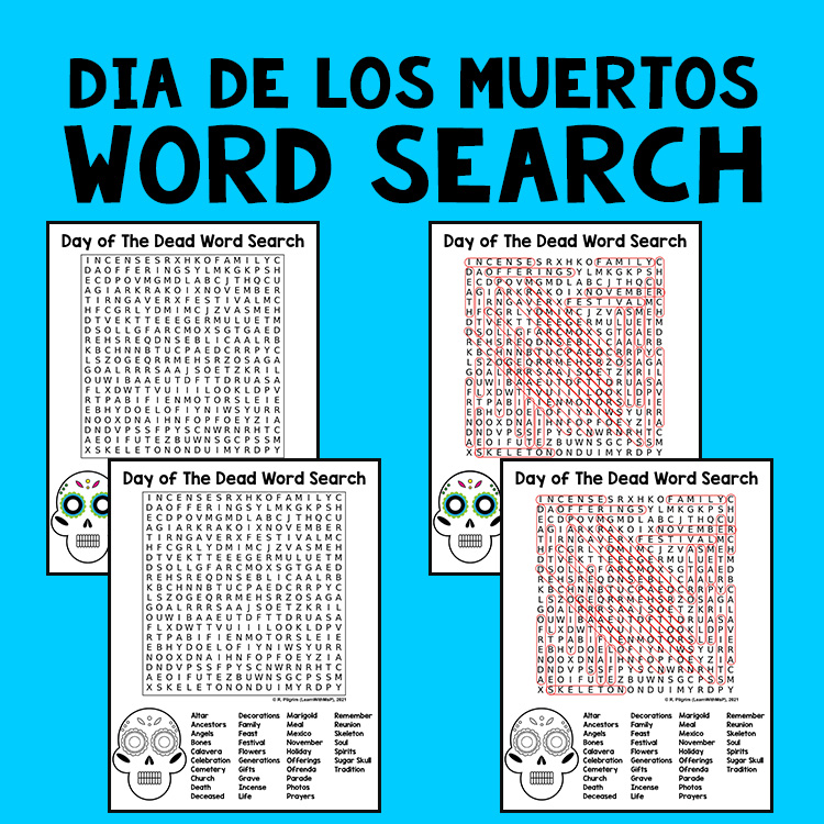 Dia de los muertos word search coloring page made by teachers
