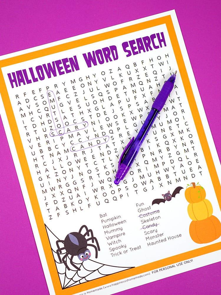 Free printable halloween word search