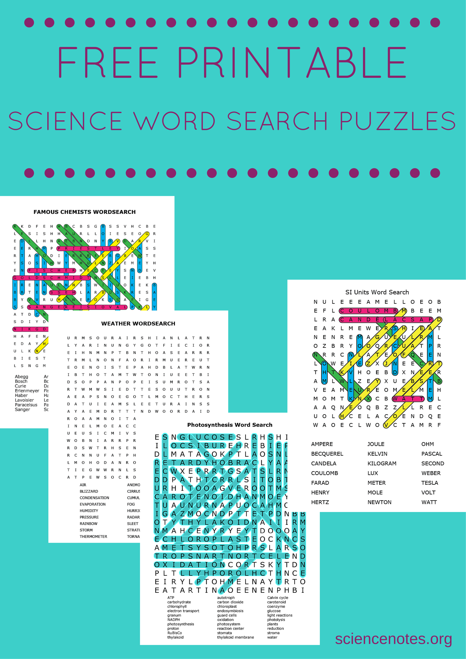 Free printable science word search puzzles