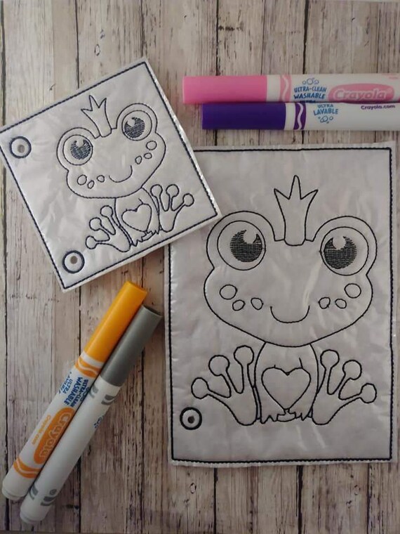Frog coloring page embroidery design ith embroidery design reusable coloring page
