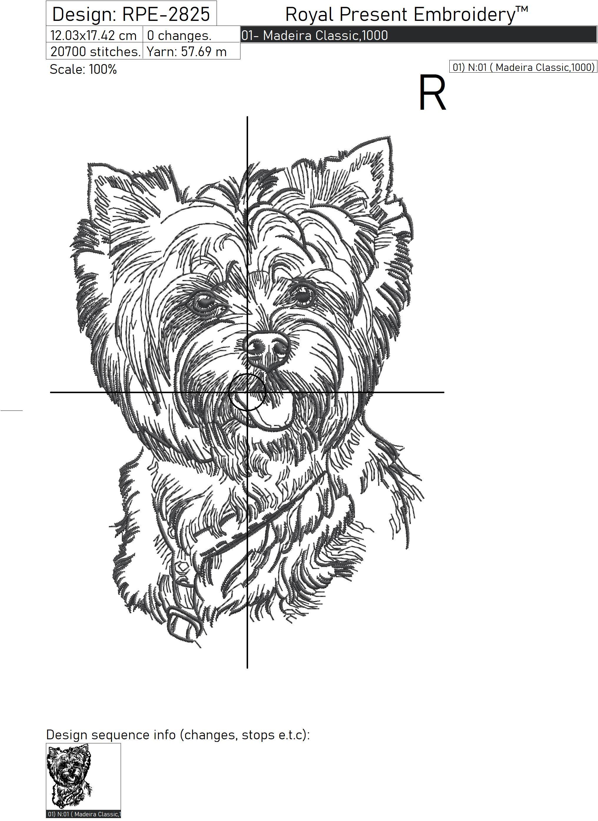 Yorkshire terrier sketch machine embroidery design