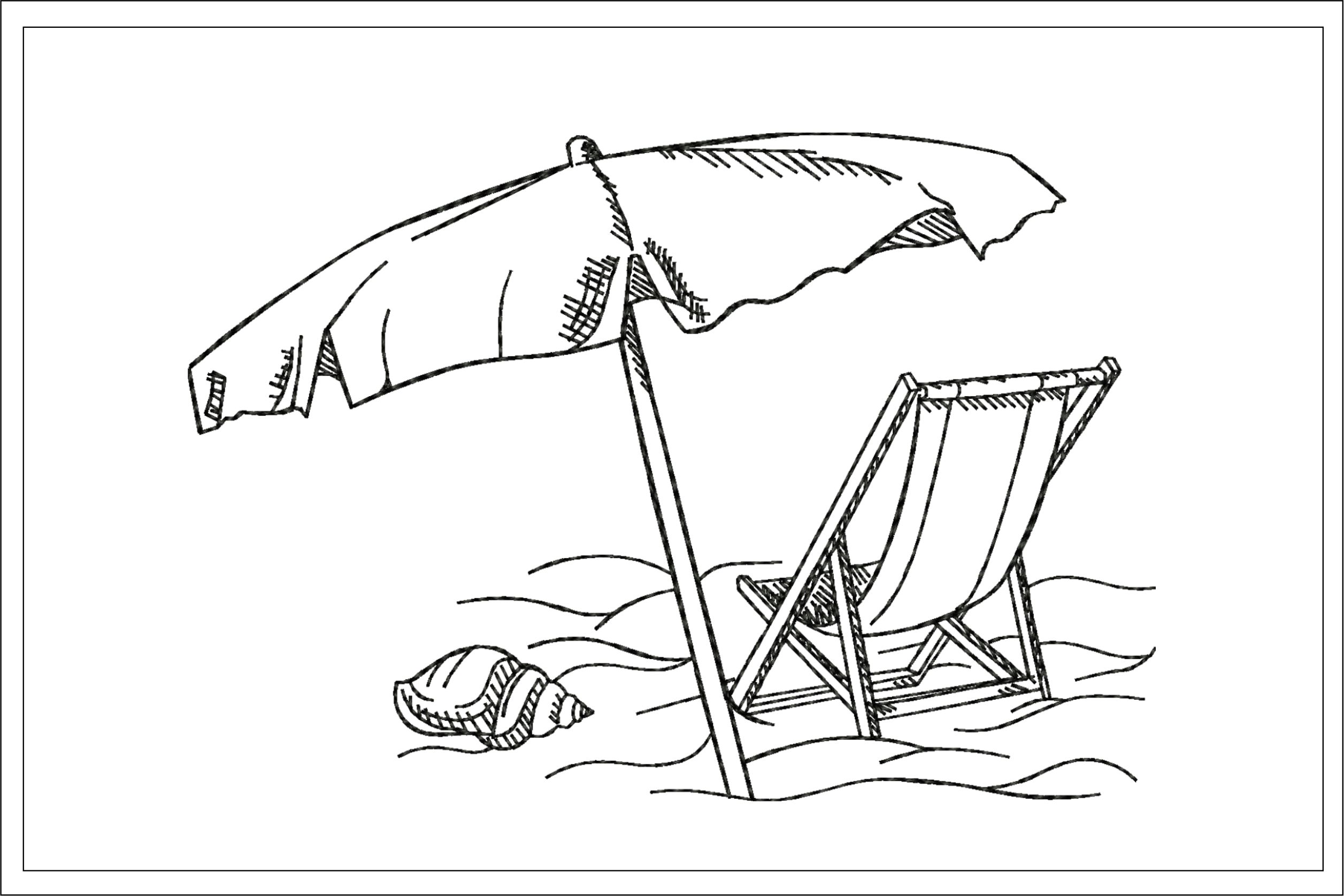 Beach sketch embroidery design