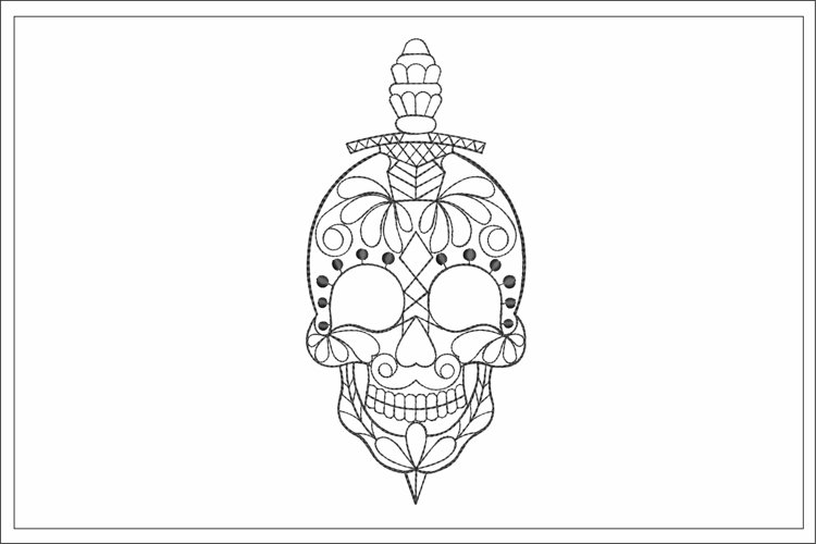 Skull sketch embroidery design