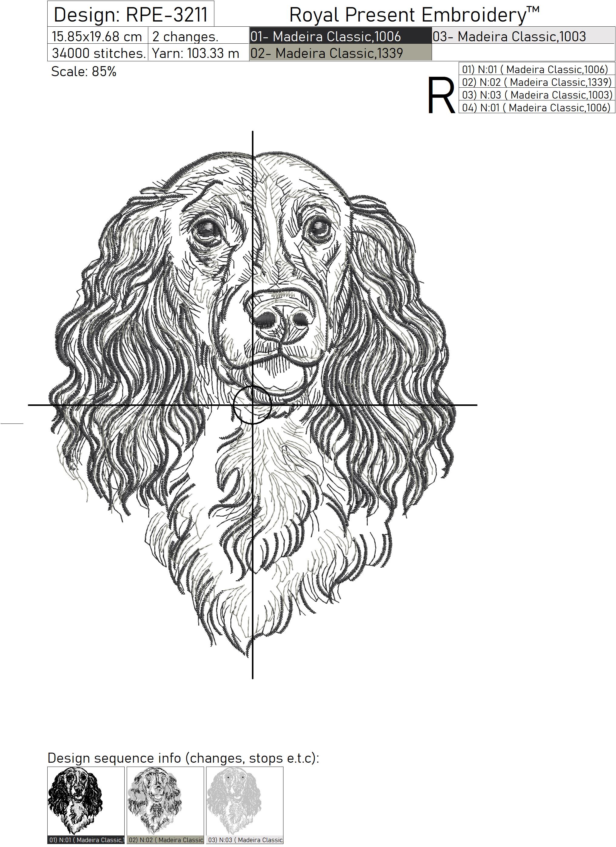 English cocker spaniel sketch embroidery design