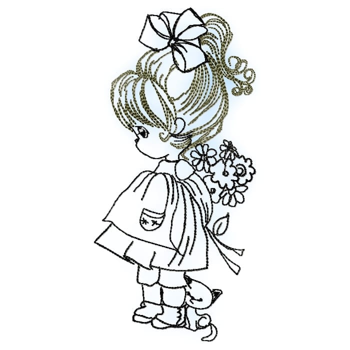 Little girls linework machine embroidery