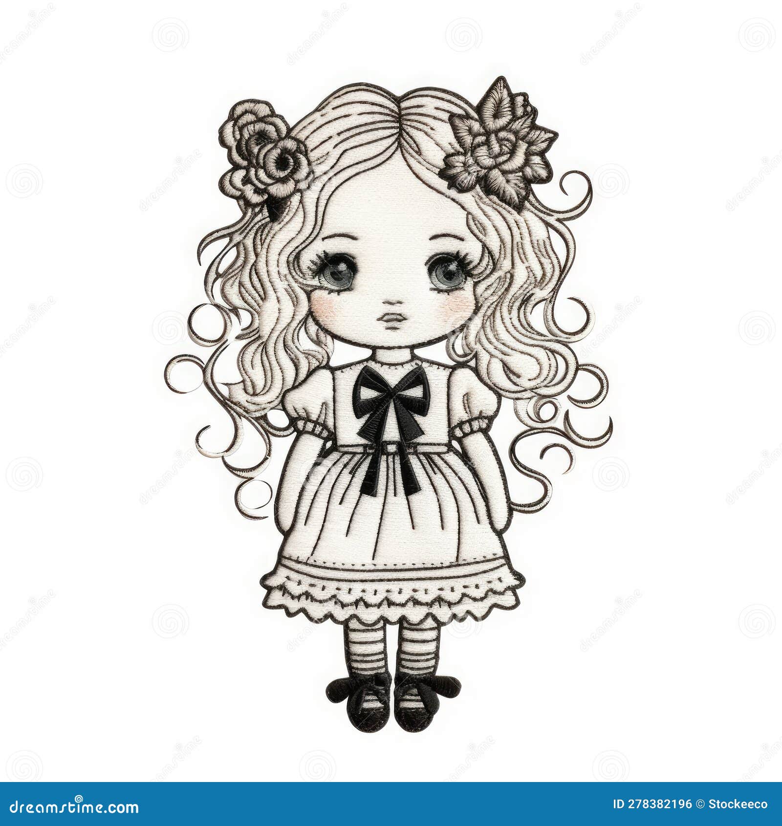 Doll embroidery design on white background stock illustration