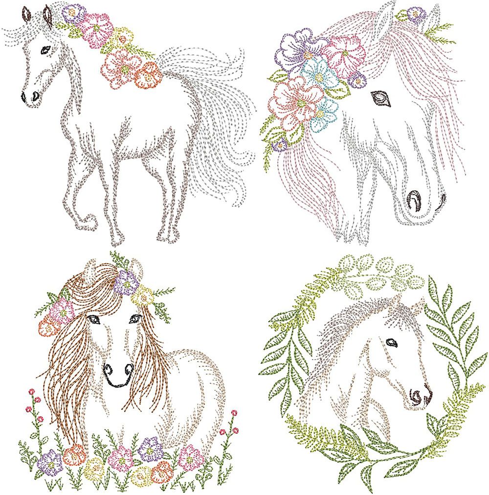 Majestic horses antique sketch machine embroidery designs by juju