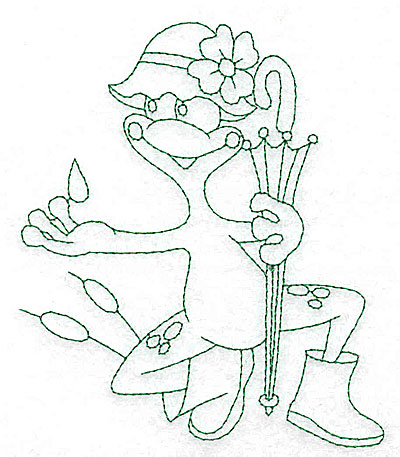 Embroidery design frog in rainhat outlines w x h