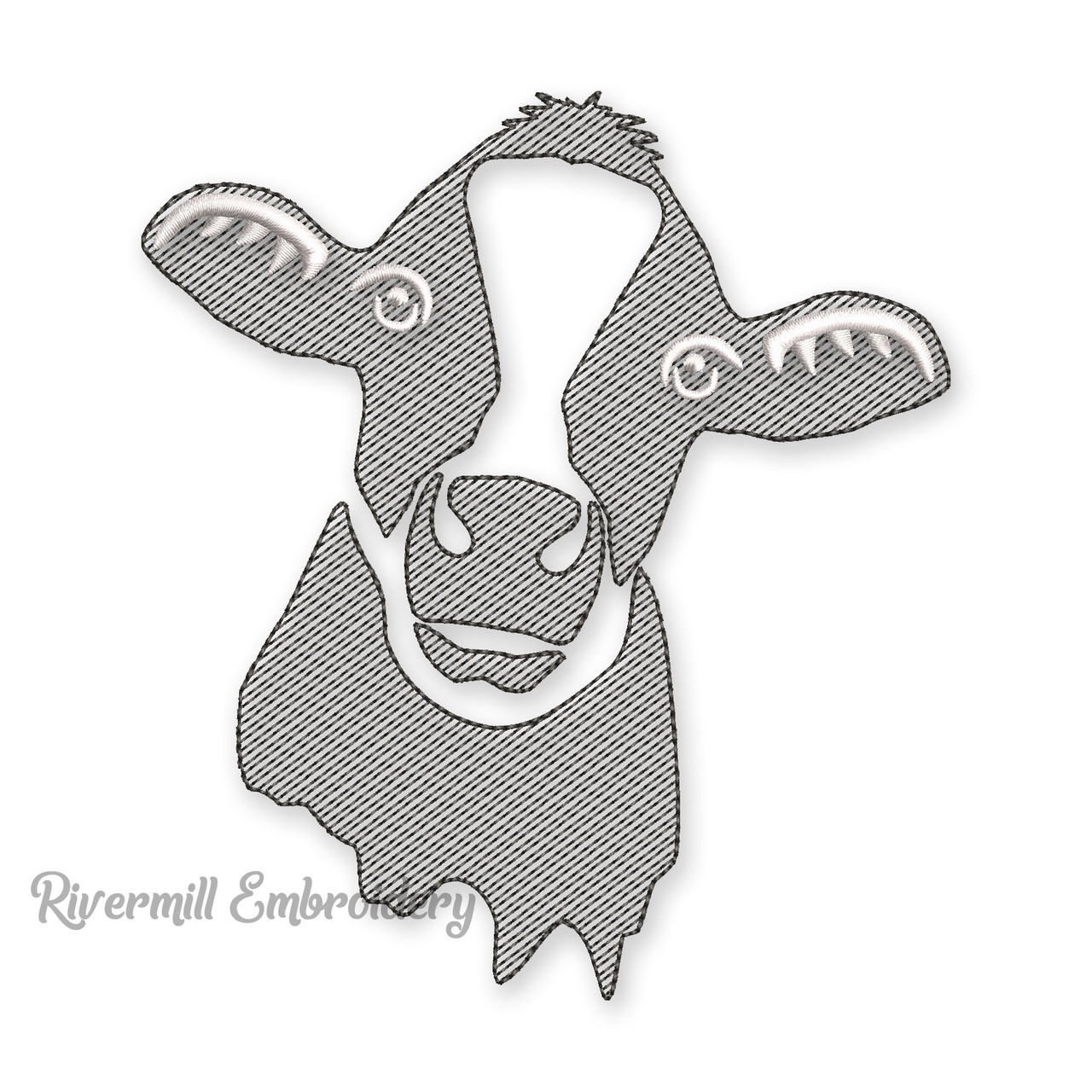 Sketch style cow face machine embroidery design