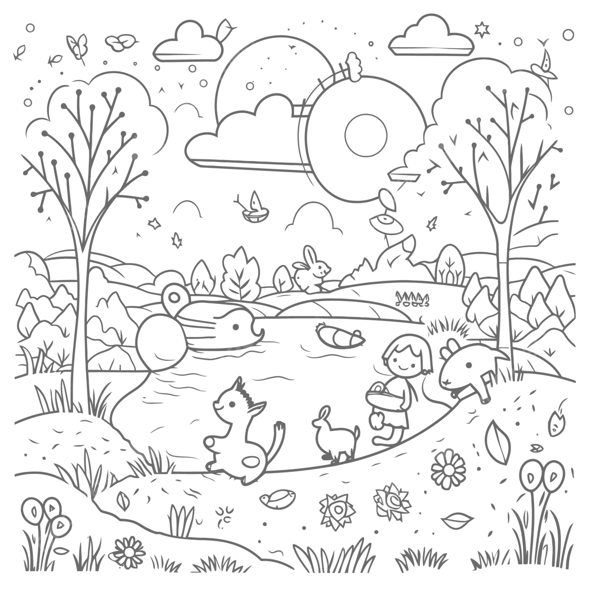 An interesting coloring page with people in nature outline sketch drawing vector wing drawing people drawing ring drawing png and vector with transparent background for free download