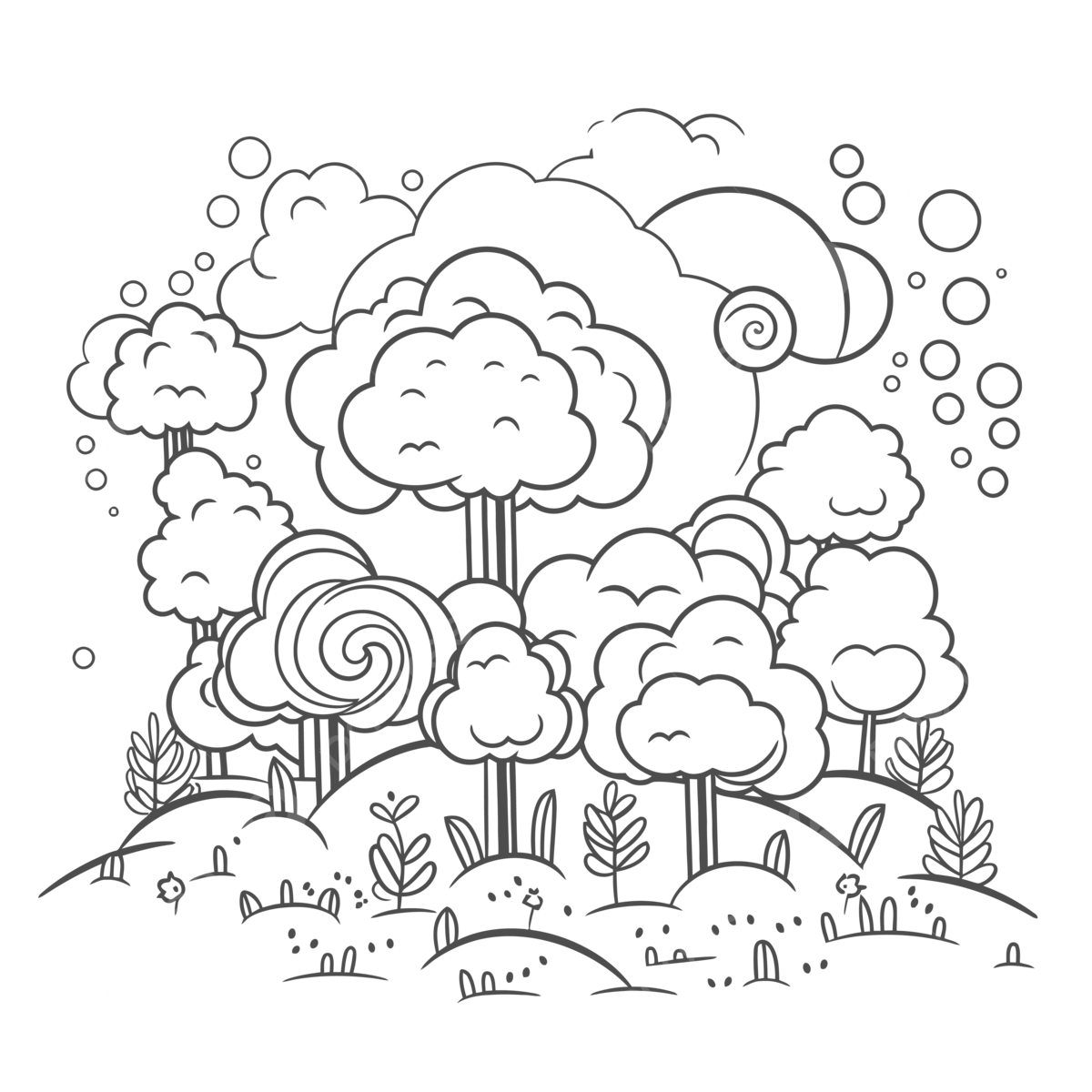 An illustration of clouds and trees in the sky coloring page outline sketch drawing vector nature simple drawing nature simple outline nature simple sketch png and vector with transparent background for free