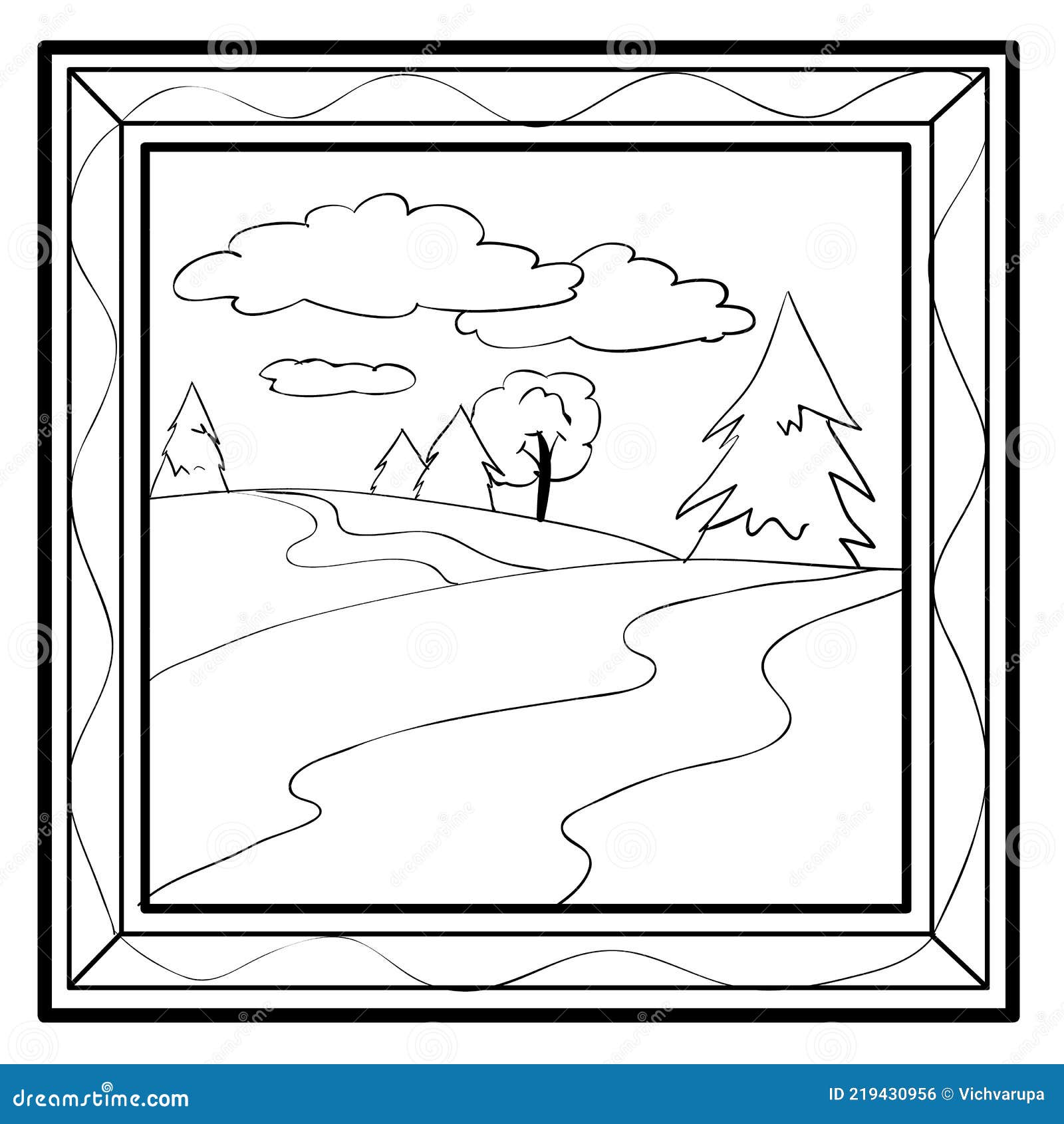 Sketch pictures with nature and landscape coloring book cartoon illustration isolated object on white background vector stock vector