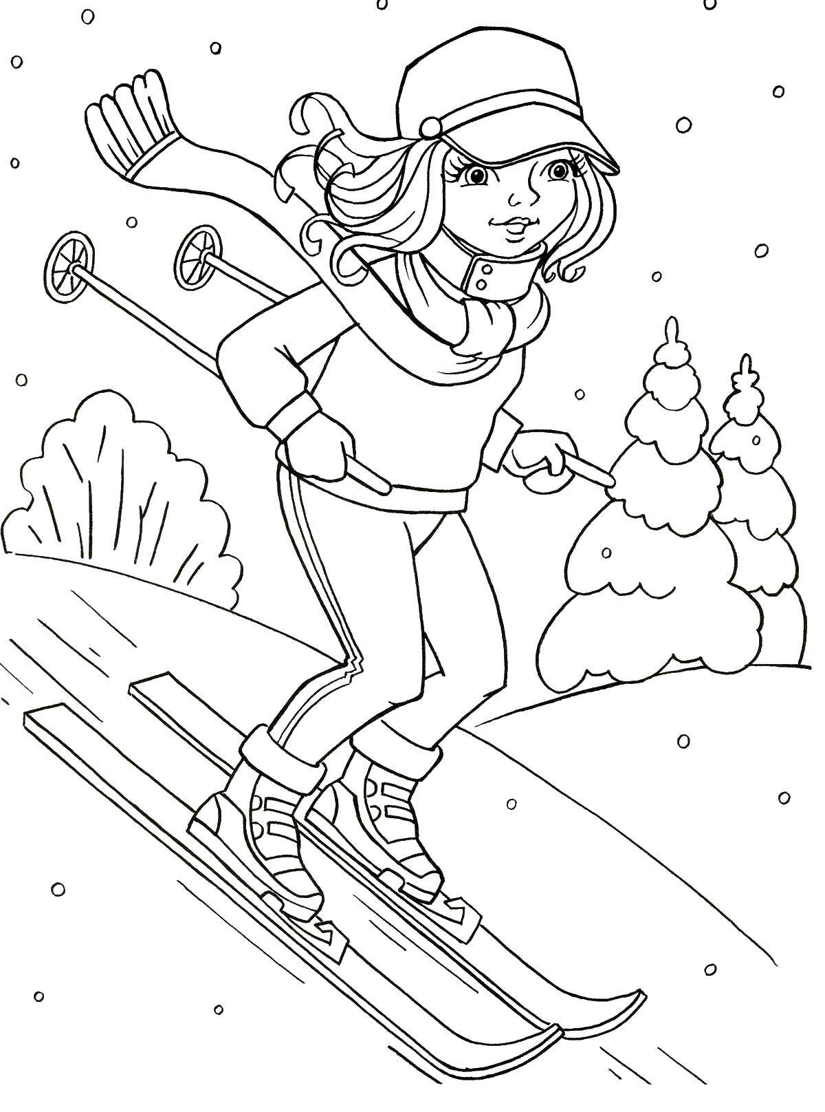 Online coloring pages coloring page girl on skis winter coloring pages for kids