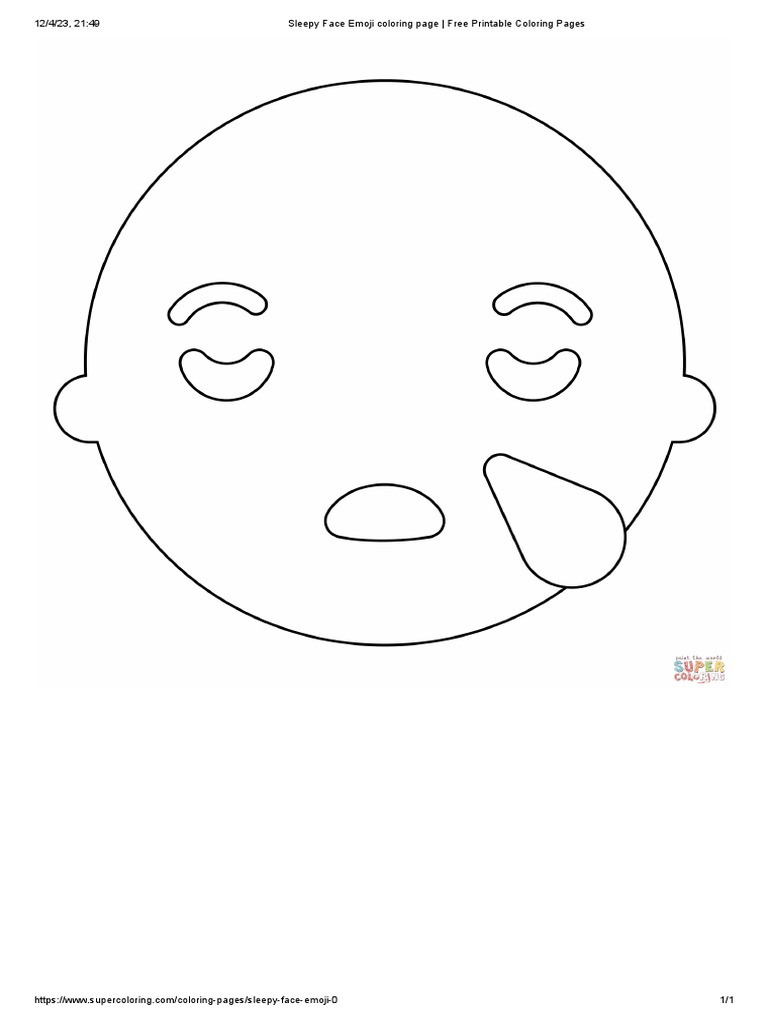 Sleepy face emoji coloring page