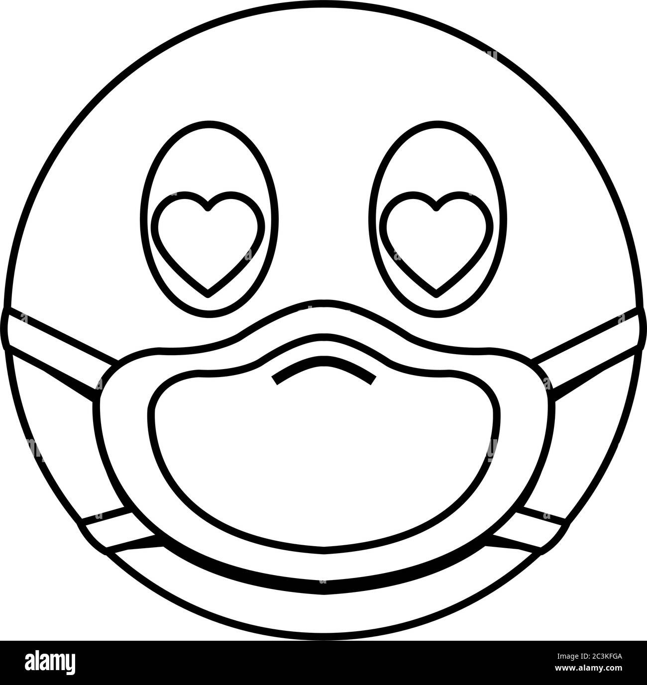 In love emoji with mask line style icon design of medical care and covid virus theme vector illustration stock vector image art