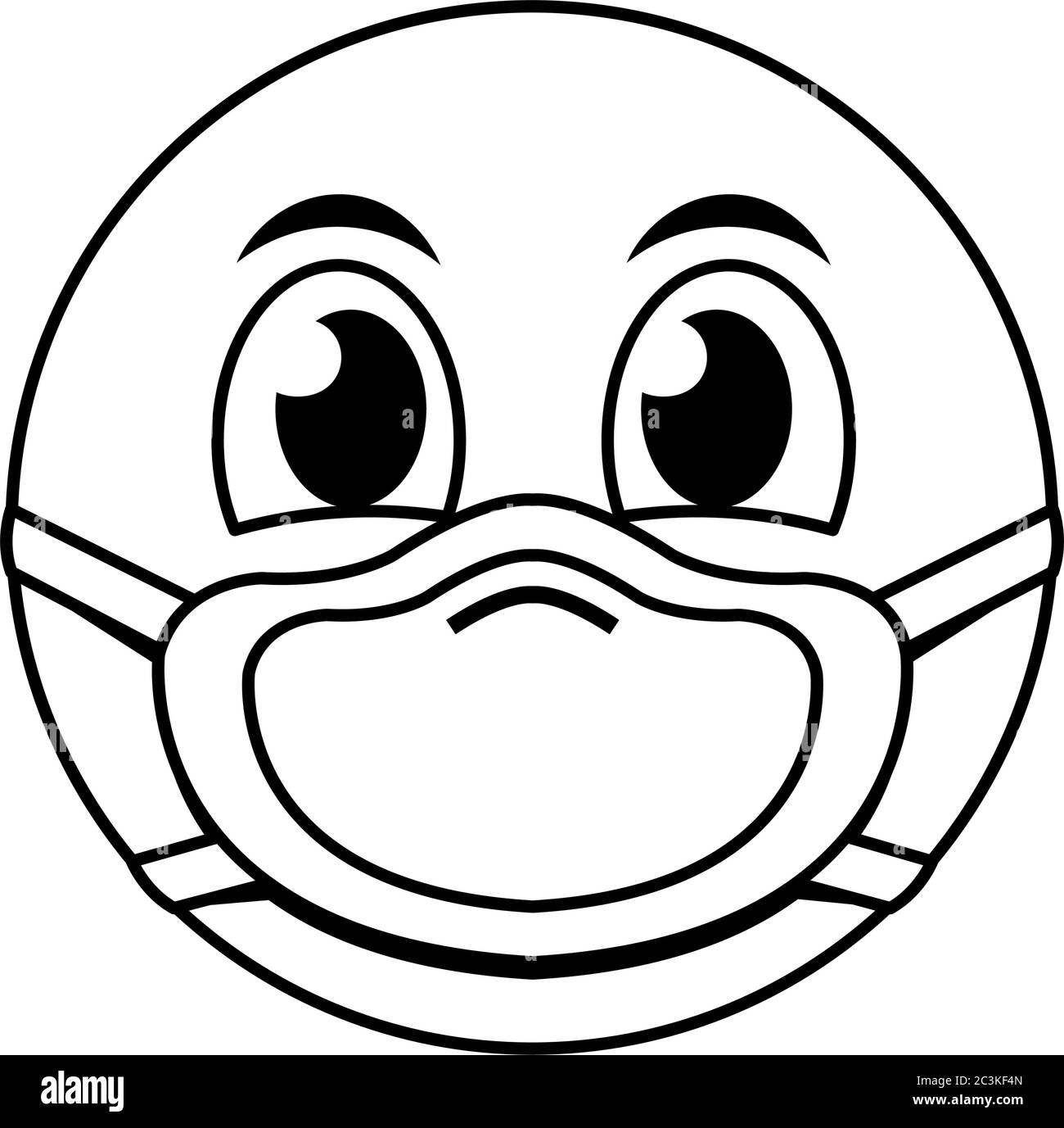 Happy emoji with mask line style icon design of medical care and covid virus theme vector illustration stock vector image art