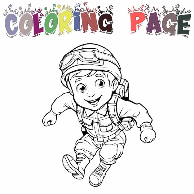 Premium vector kid wear medic military uniform for coloring book or coloring page vector clipart illustration