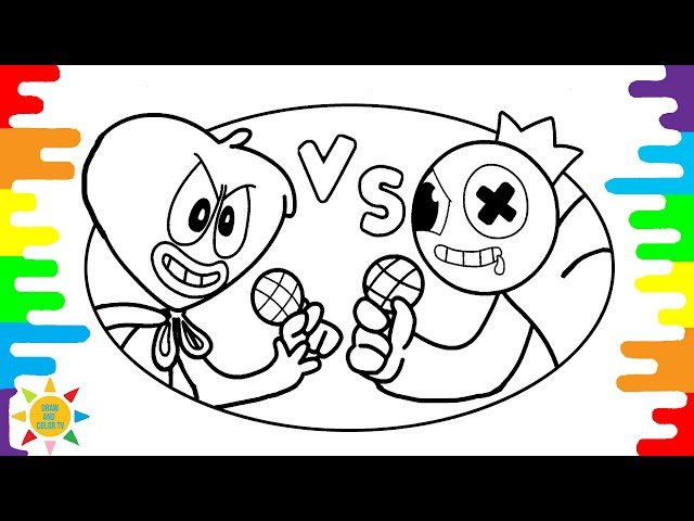 Rainbow friends vs poppy playtime coloring pages musical clash coloring drawandcolortv