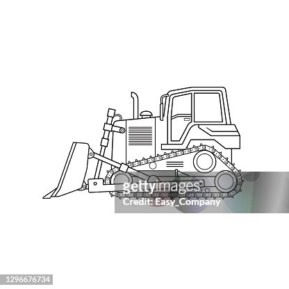 Bulldozer skid steer front loader construction site vehicle equipment machine only black and white for coloring page children book high