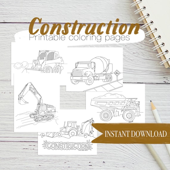 Construction coloring pages dump truck printable concrete mixer printable skid steer printable excavator coloring printable