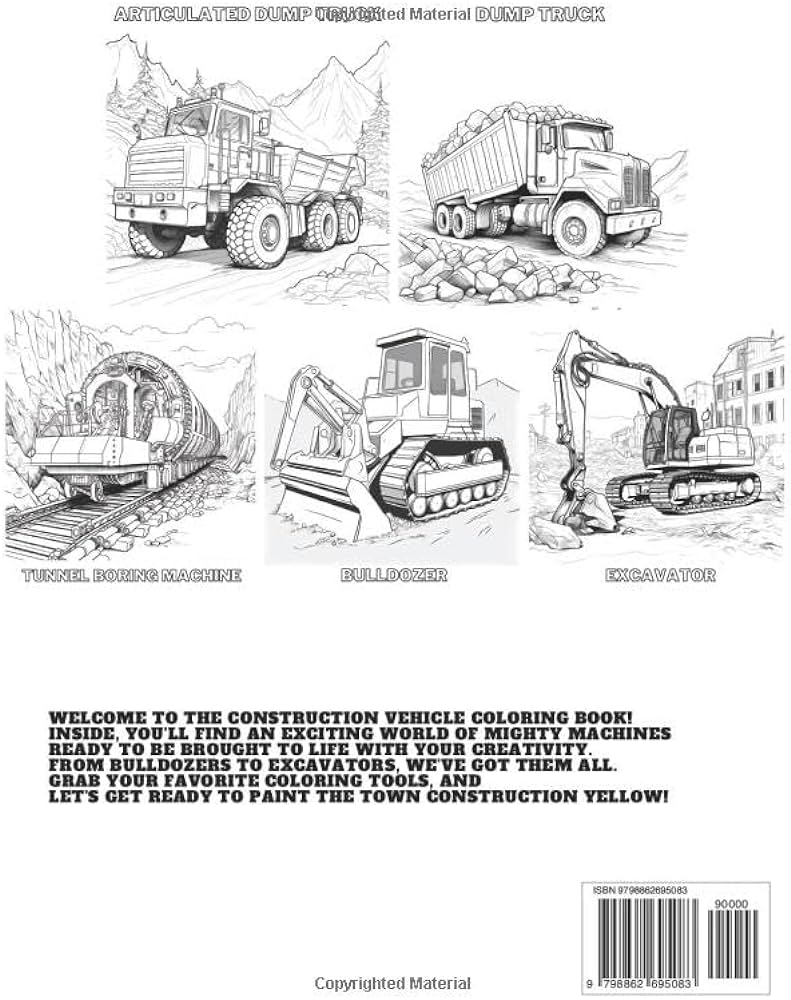 Construction vehicles coloring book for kids construction vehicles including an excavator bulldozer skid steer loader dump truck crane and more woods blossom books