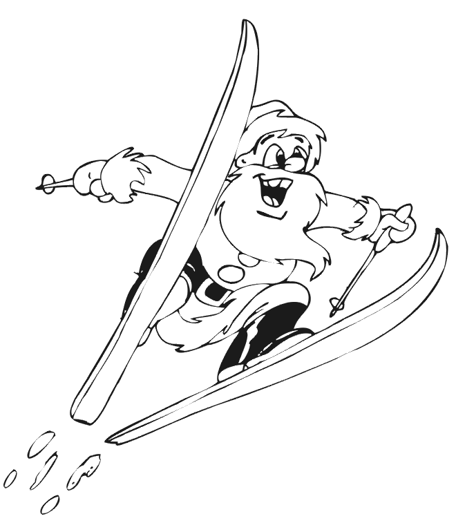Skiing coloring page santa ski jumping