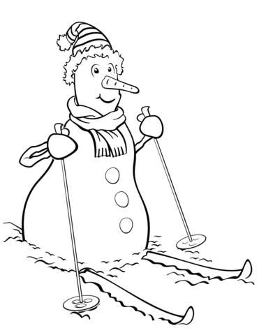 Snowman on skis coloring page free printable coloring pages