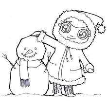 Snowman is skiing with santa coloring pages