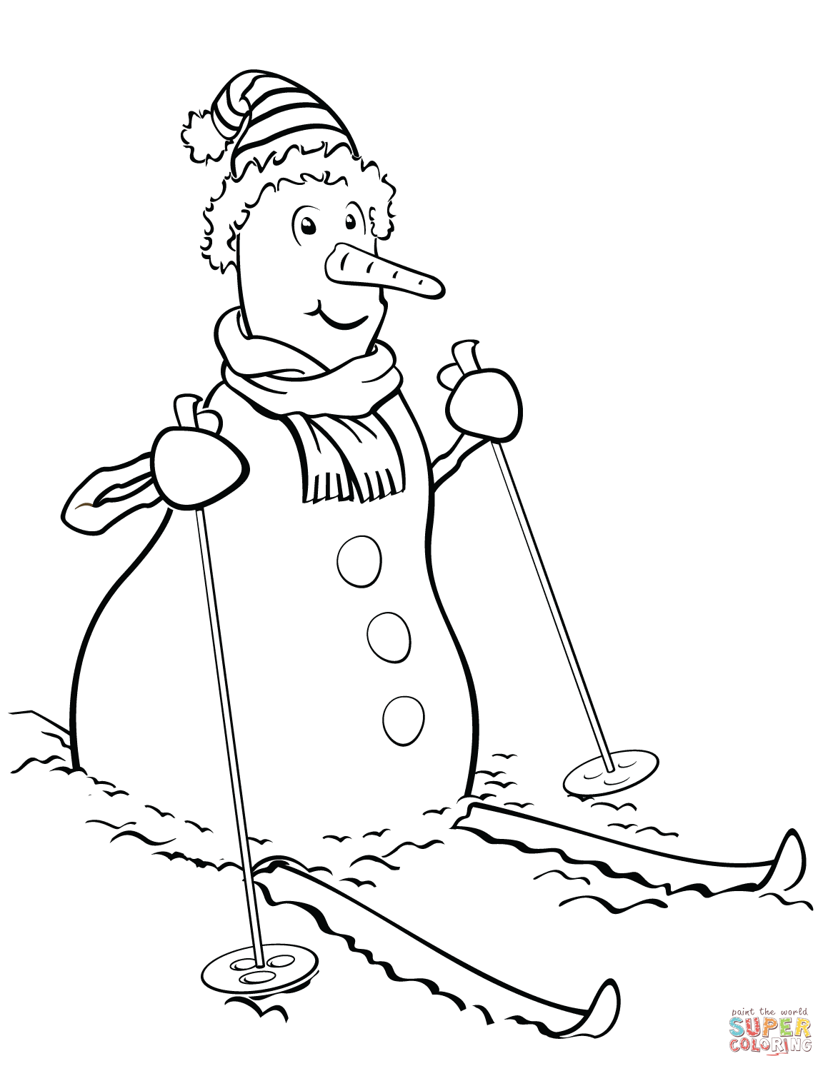 Snowman on skis coloring page free printable coloring pages