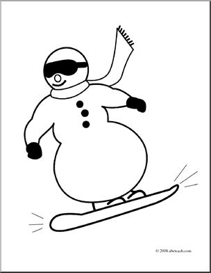 Clip art snowboarding snowman coloring page i