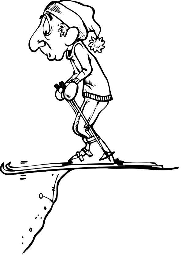 Skiing coloring page worried looking skier