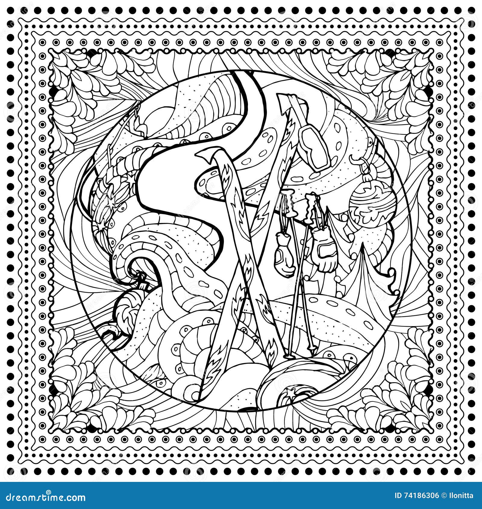 Black vector mono color illustration for ski winter sport print design stock vector