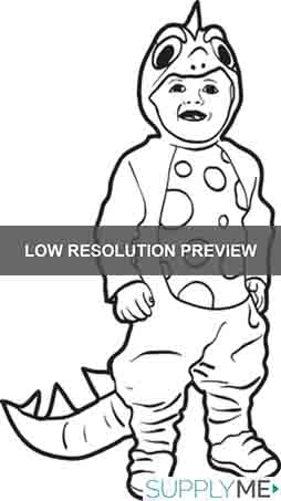 Printable halloween coloring page of a boy in a dinosaur costume â