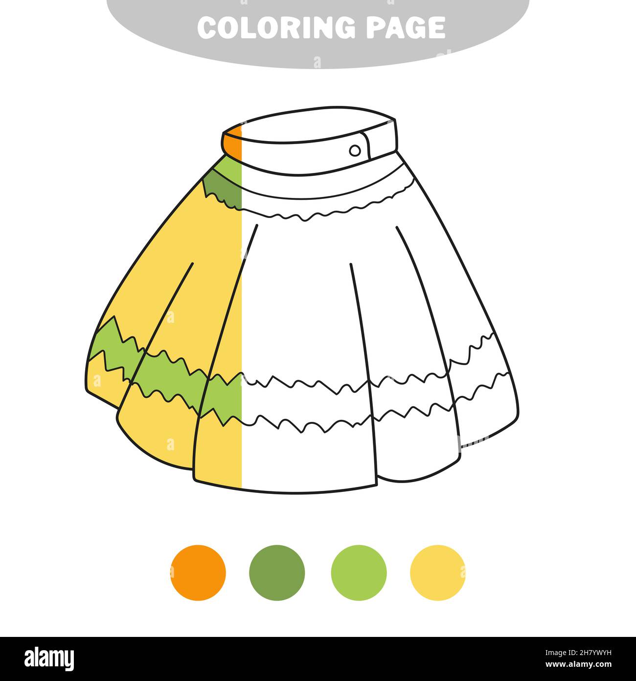 Simple coloring page skirt to be colored the coloring book to educate preschool kids with simple game level half painted picture with color samples stock vector image art