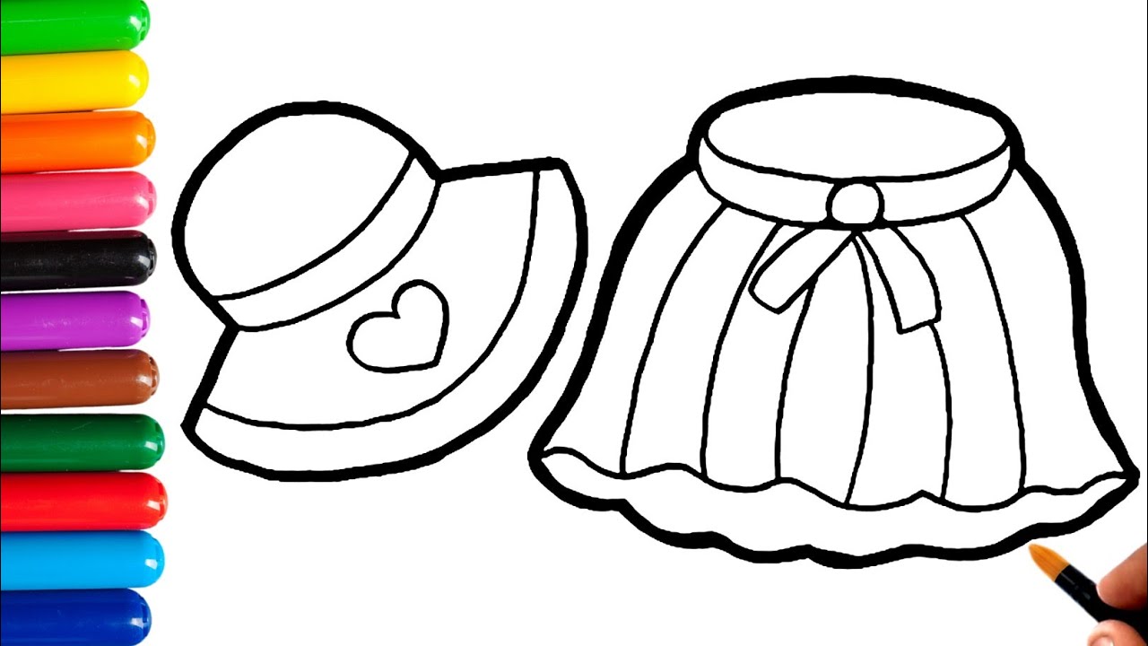 Learn hat and skirt drawing and coloring for kids toddlers